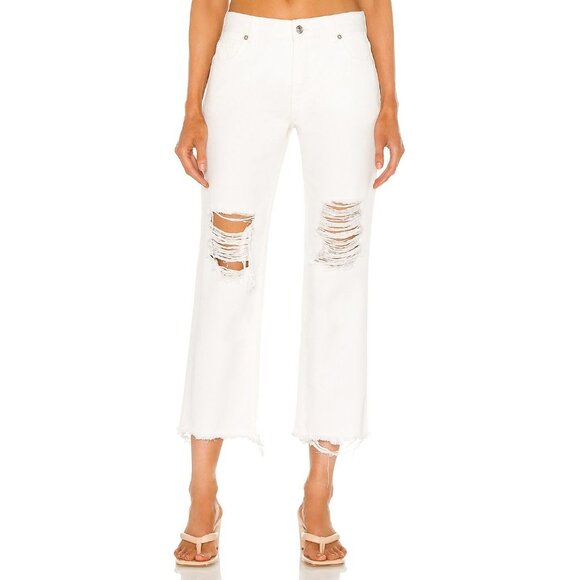 WE THE FREE PEOPLE Maggie White Mid Rise Destroyed Straight Leg Jeans, Size 29 - Picture 2 of 14
